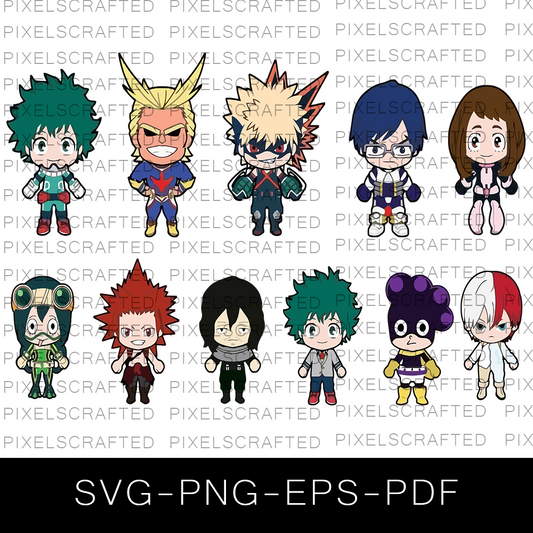 Cute My Hero Academia SVG Bundle, Little My Hero Academia Cut file, Clipart, Cute Anime SVG Bundle