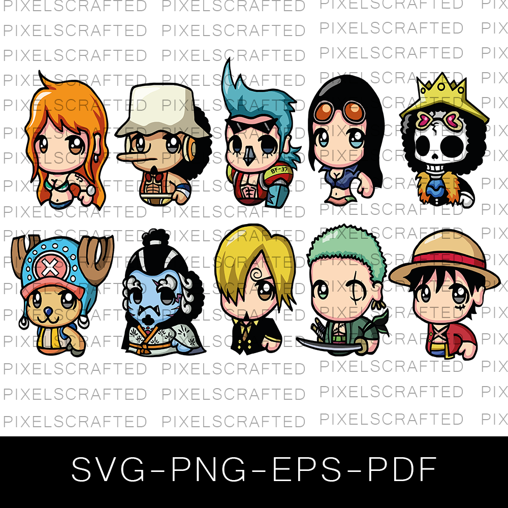 Cute One Piece SVG Bundle, Little One Piece Cut file, Clipart, Anime SVG Bundle