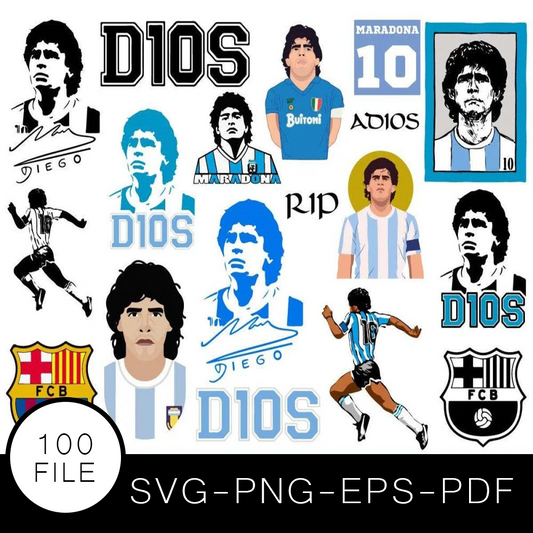 Diego Maradona SVG Bundle, Diego Maradona Cut file, Clipart, Football SVG Bundle