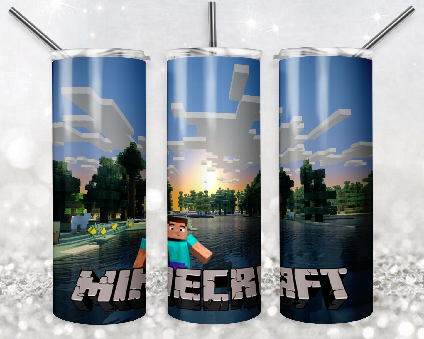 Minecraft 20oz Sublimation Tumbler Designs, Game Straight Skinny Tumbler Wrap PNG