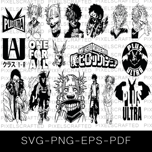 My Hero Academia Silhouette SVG Bundle, My Hero Academia Cut file, Clipart, Anime SVG Bundle