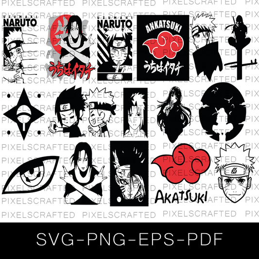 Naruto Silhouette SVG Bundle, Naruto Cut file, Clipart, Anime SVG Bundle