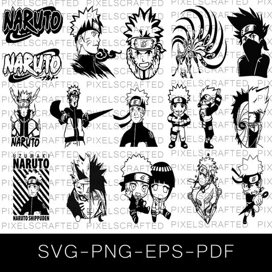 Naruto Silhouette SVG Bundle, Naruto Cut file, Clipart, Anime SVG Bundle