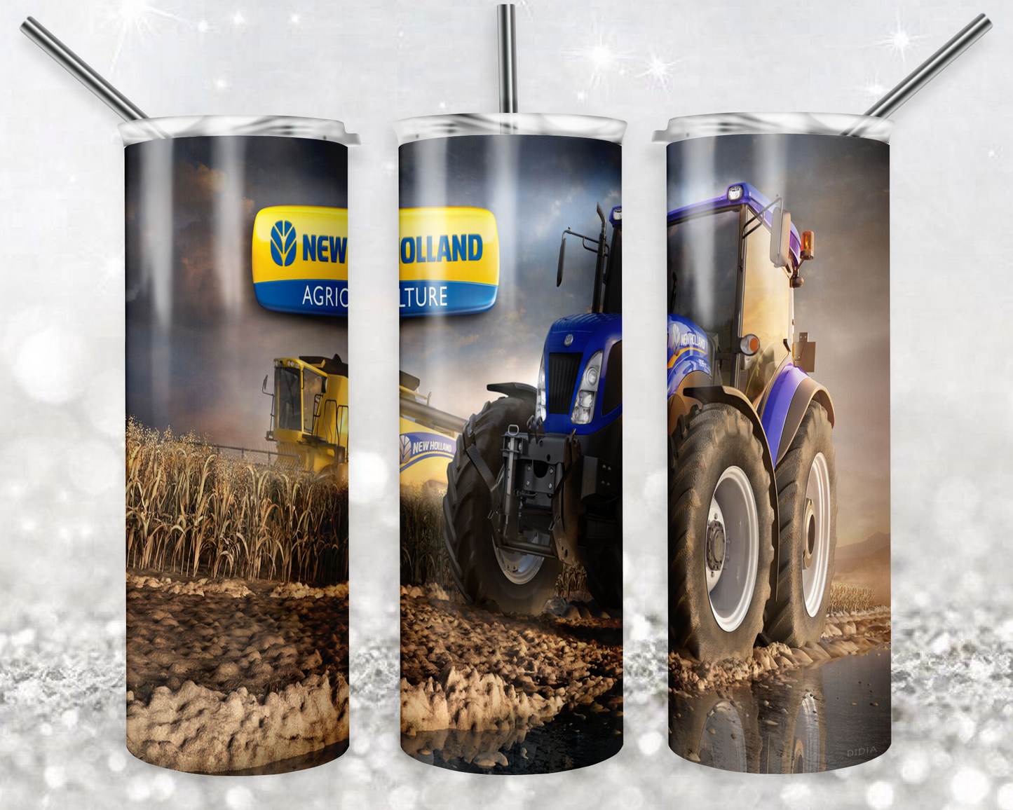 New Holland 20oz Sublimation Tumbler Designs, Tractor Straight Skinny Tumbler Wrap PNG