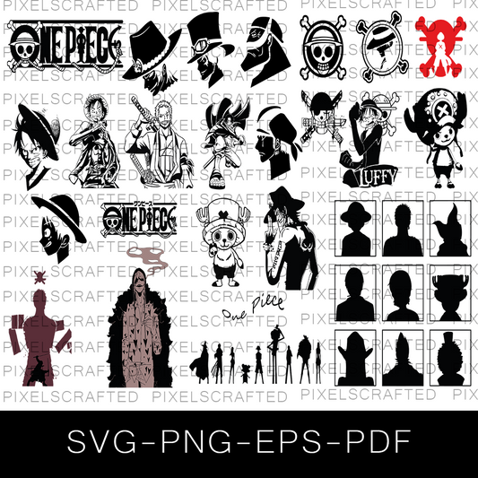 One Piece Silhouette SVG Bundle, One Piece Cut file, Clipart, Anime SVG Bundle