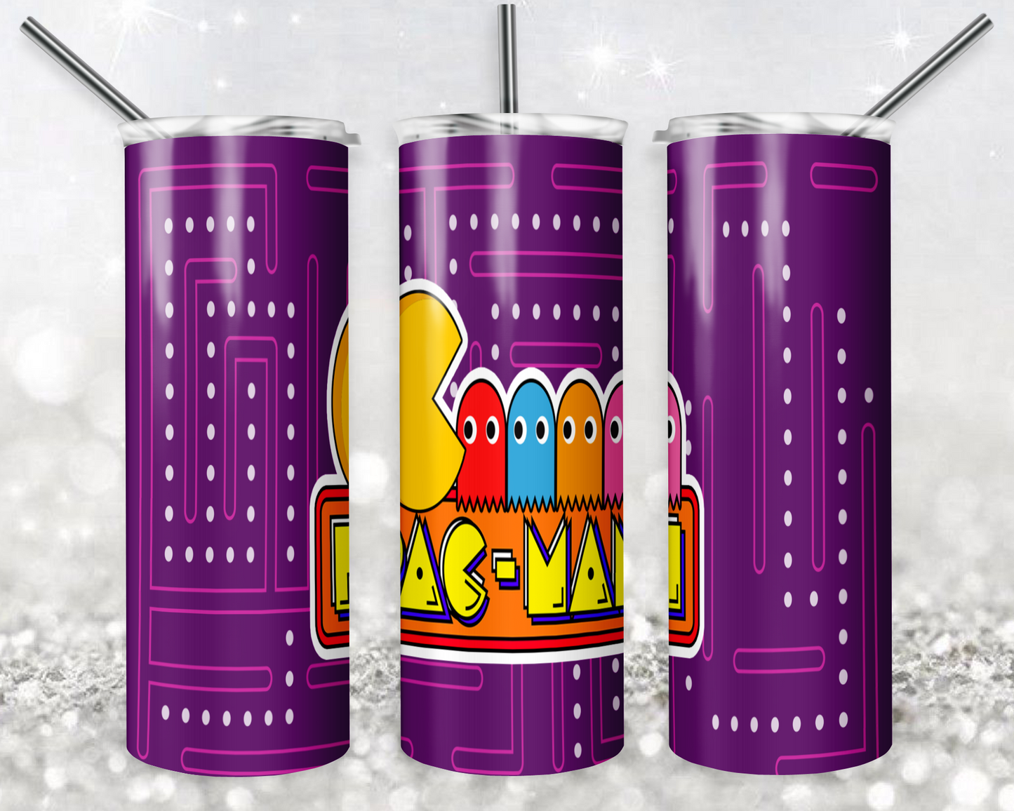 Pacman 20oz Sublimation Tumbler Designs, Game Straight Skinny Tumbler Wrap PNG