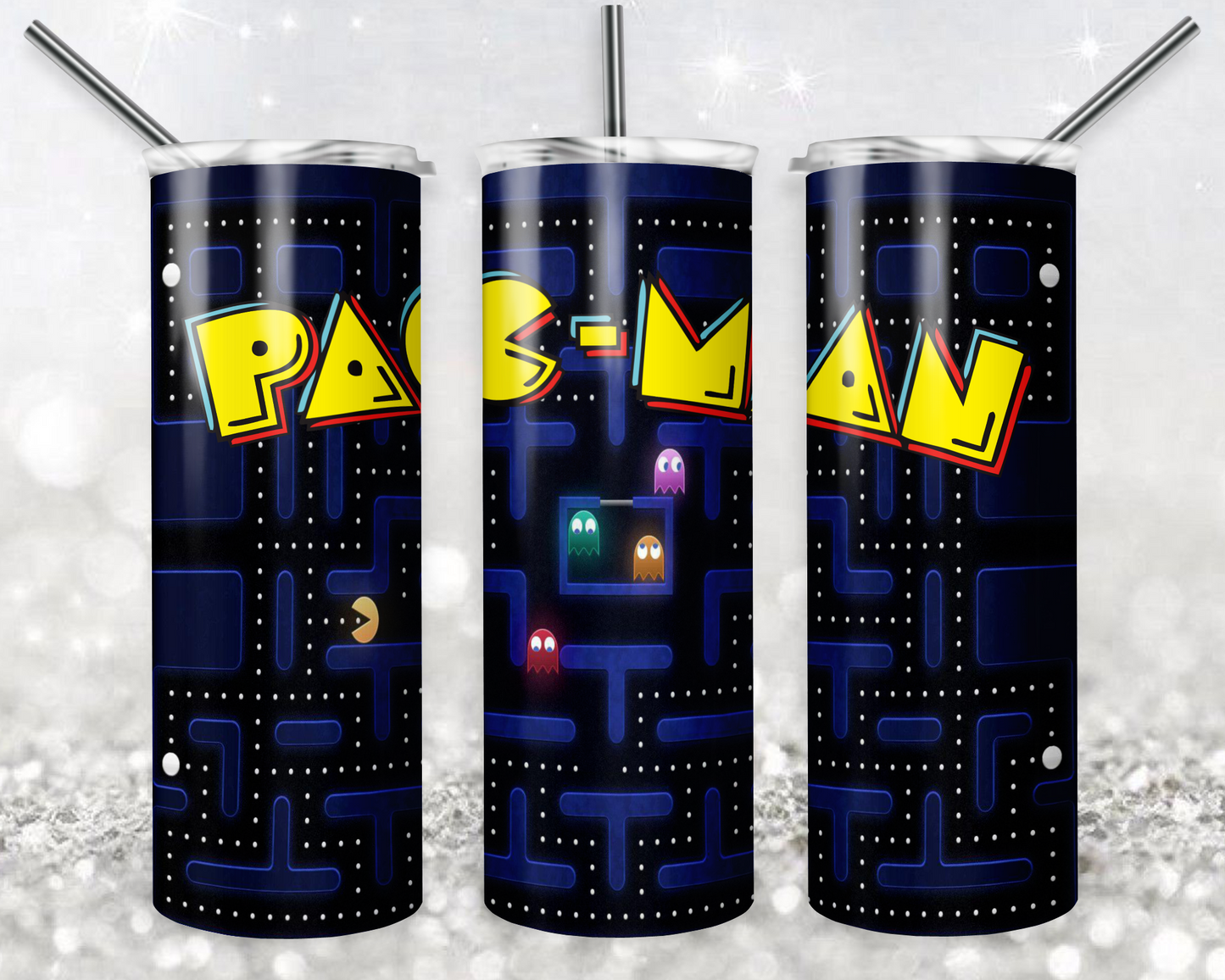 Pacman 20oz Sublimation Tumbler Designs, Game Straight Skinny Tumbler Wrap PNG