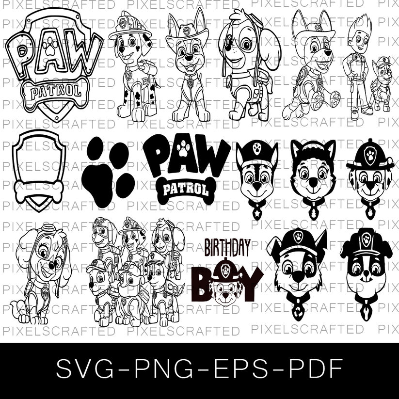 Paw Patrol Silhouette Svg Bundle, Paw Patrol Cut File, Clipart, Cartoo 