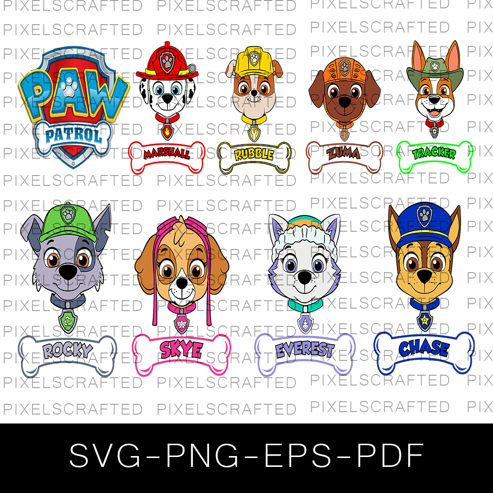 Paw Patrol SVG Bundle, Paw Patrol Cut file, Clipart, Cartoon Dog SVG Bundle