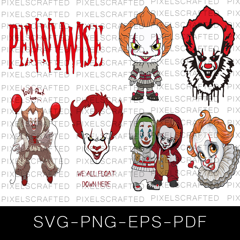 Pennywise SVG Bundle, Pennywise Cut file, Clipart, Horror Character SVG Bundle