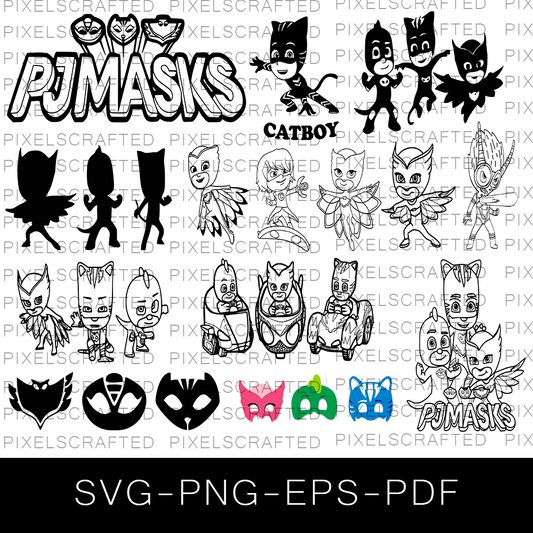 PJ Masks Silhouette SVG Bundle, PJ Masks Cut file, Clipart, Catboy SVG Bundle