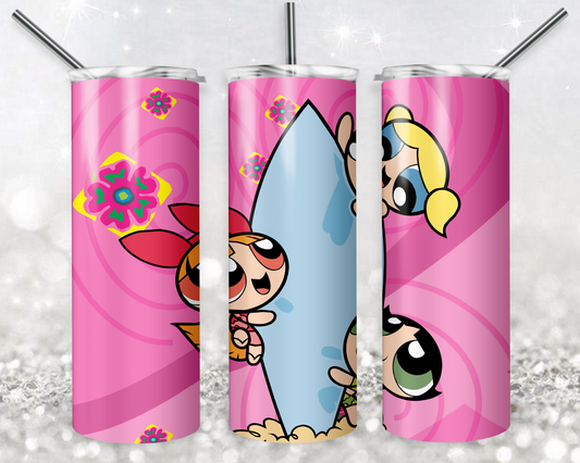 Powerpuff Girls 20oz Sublimation Tumbler Designs, Powerpuff Girls Straight Skinny Tumbler Wrap PNG