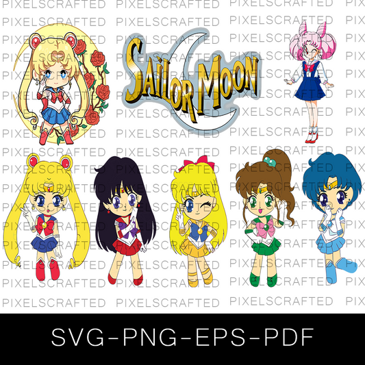 Cute Sailor Moon SVG Bundle, Little Sailor Moon Cut file, Clipart, Anime SVG Bundle