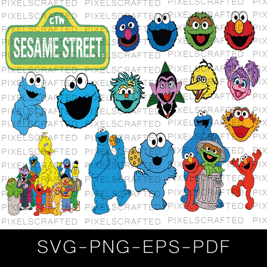 Sesame Street SVG Bundle, Sesame Street Cut file, Clipart, Cookie Monster SVG Bundle