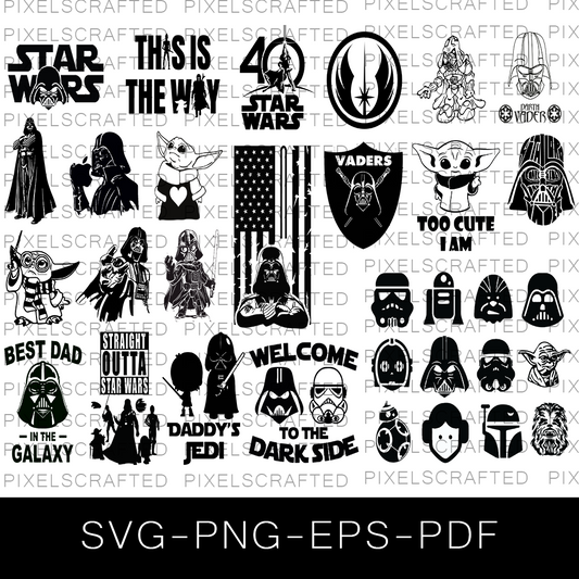 Star Wars Silhouette SVG Bundle, Star Wars Cut file, Clipart, Darth Vader SVG Bundle