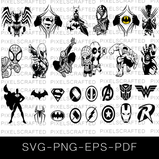 Superhero Silhouette SVG Bundle, Superhero Logo Cut file, Clipart