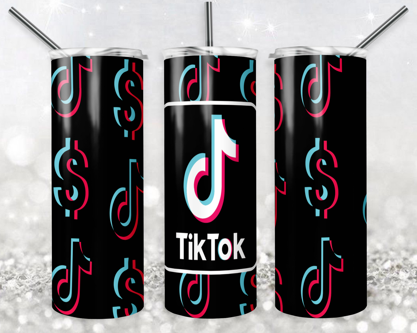 Tiktok 20oz Sublimation Tumbler Designs, Social Media Straight Skinny Tumbler Wrap PNG