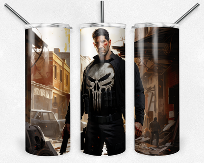 Punisher 20oz Sublimation Tumbler Designs, Marvel Superhero Straight Skinny Tumbler Wrap PNG