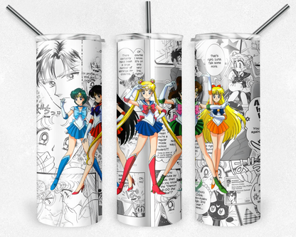 Sailor Moon 20oz Sublimation Tumbler Designs, Anime Straight Skinny Tumbler Wrap PNG