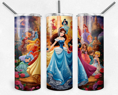 Disney Princess 20oz Sublimation Tumbler Designs, Princess Straight Skinny Tumbler Wrap PNG