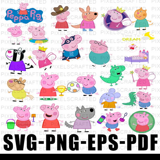 Peppa Pig SVG Bundle, Peppa Pig Vector, Peppa Pig Cut file