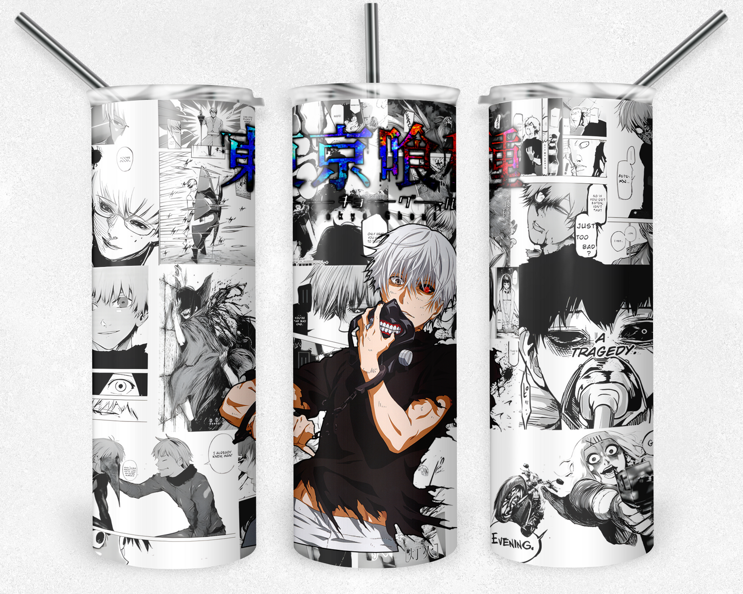 Tokyo Ghoul 20oz Sublimation Tumbler Designs, Anime Straight Skinny Tumbler Wrap PNG