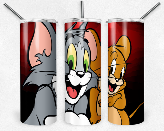 Tom and Jerry 20oz Sublimation Tumbler Designs, Tom and Jerry Straight Skinny Tumbler Wrap PNG