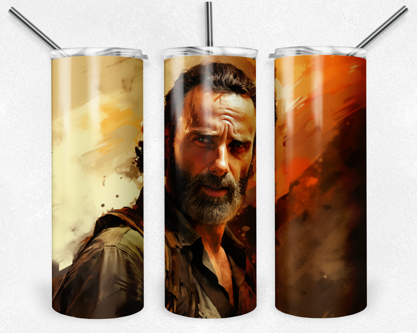 Rick Grimes 20oz Sublimation Tumbler Designs, The Walking Dead Straight Skinny Tumbler Wrap PNG