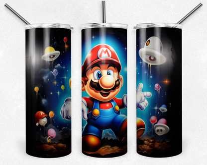 Super Mario 20oz Sublimation Tumbler Designs, Game Straight Skinny Tumbler Wrap PNG