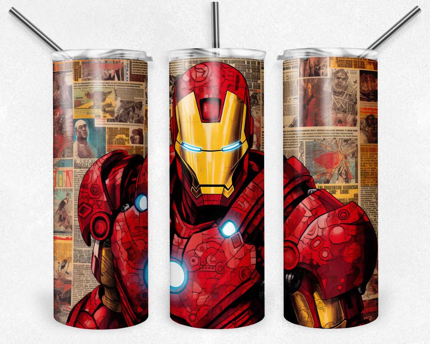 Iron Man 20oz Sublimation Tumbler Designs, Superhero Straight Skinny Tumbler Wrap PNG