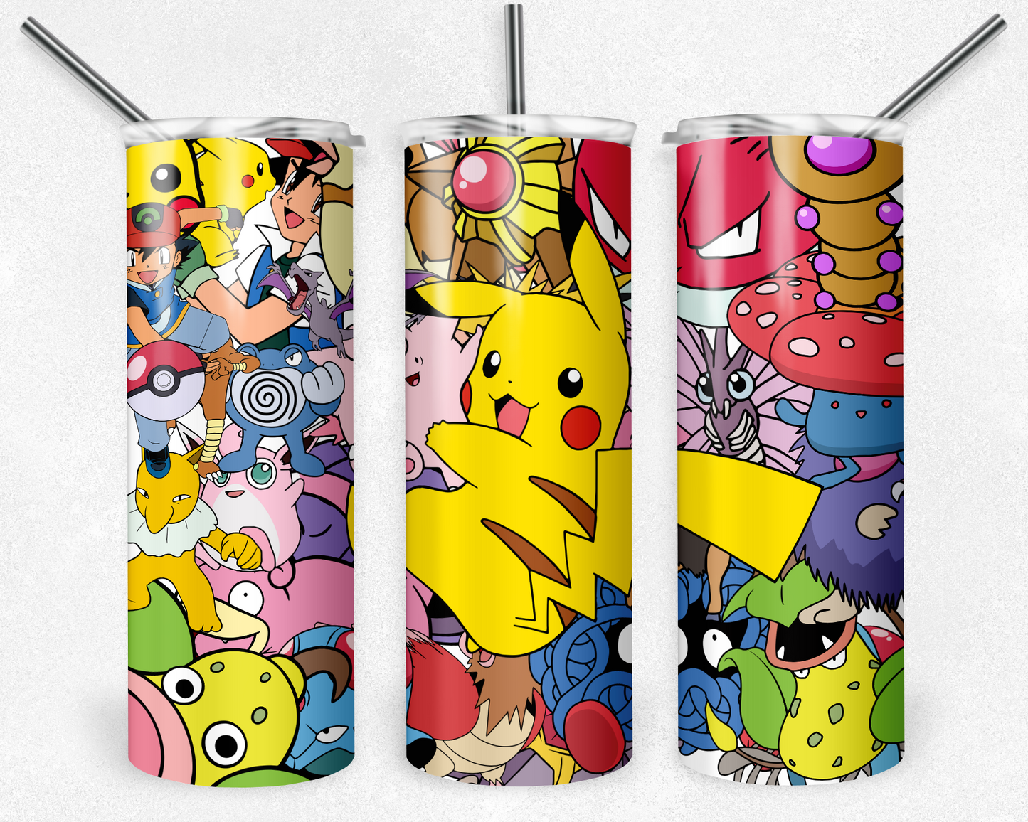 Pokemon 20oz Sublimation Tumbler Designs, Anime Straight Skinny Tumbler Wrap PNG