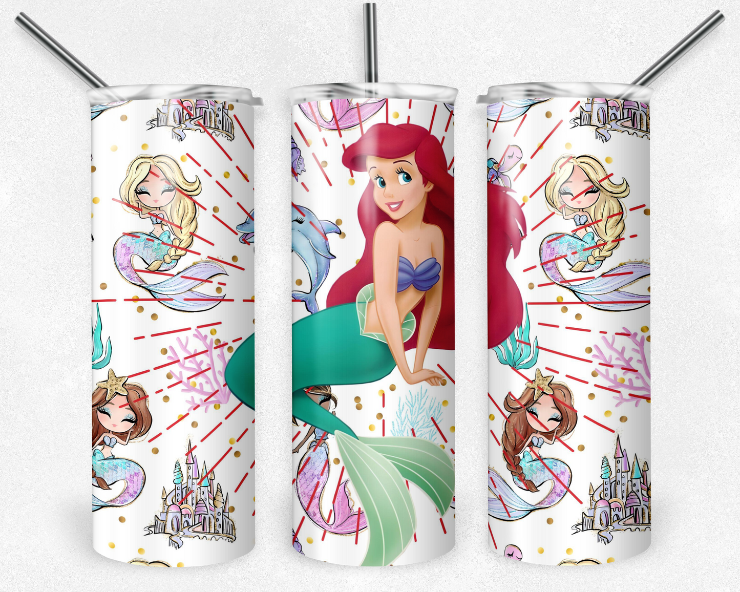 Little Mermaid 20oz Sublimation Tumbler Designs, Disney Cartoon Straight Skinny Tumbler Wrap PNG