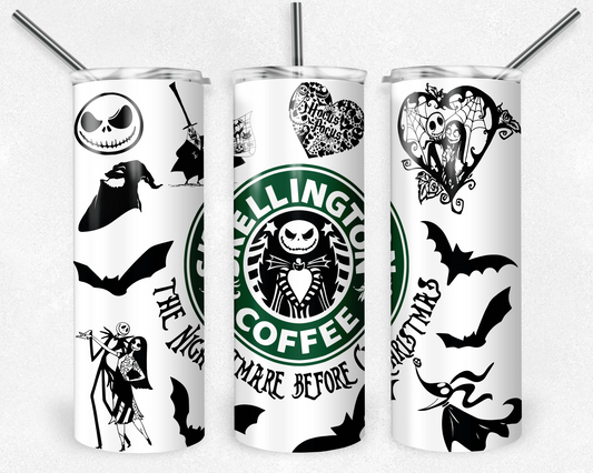 The Nightmare Before Christmas 20oz Sublimation Tumbler Designs, Jack Skellington Straight Skinny Tumbler Wrap PNG