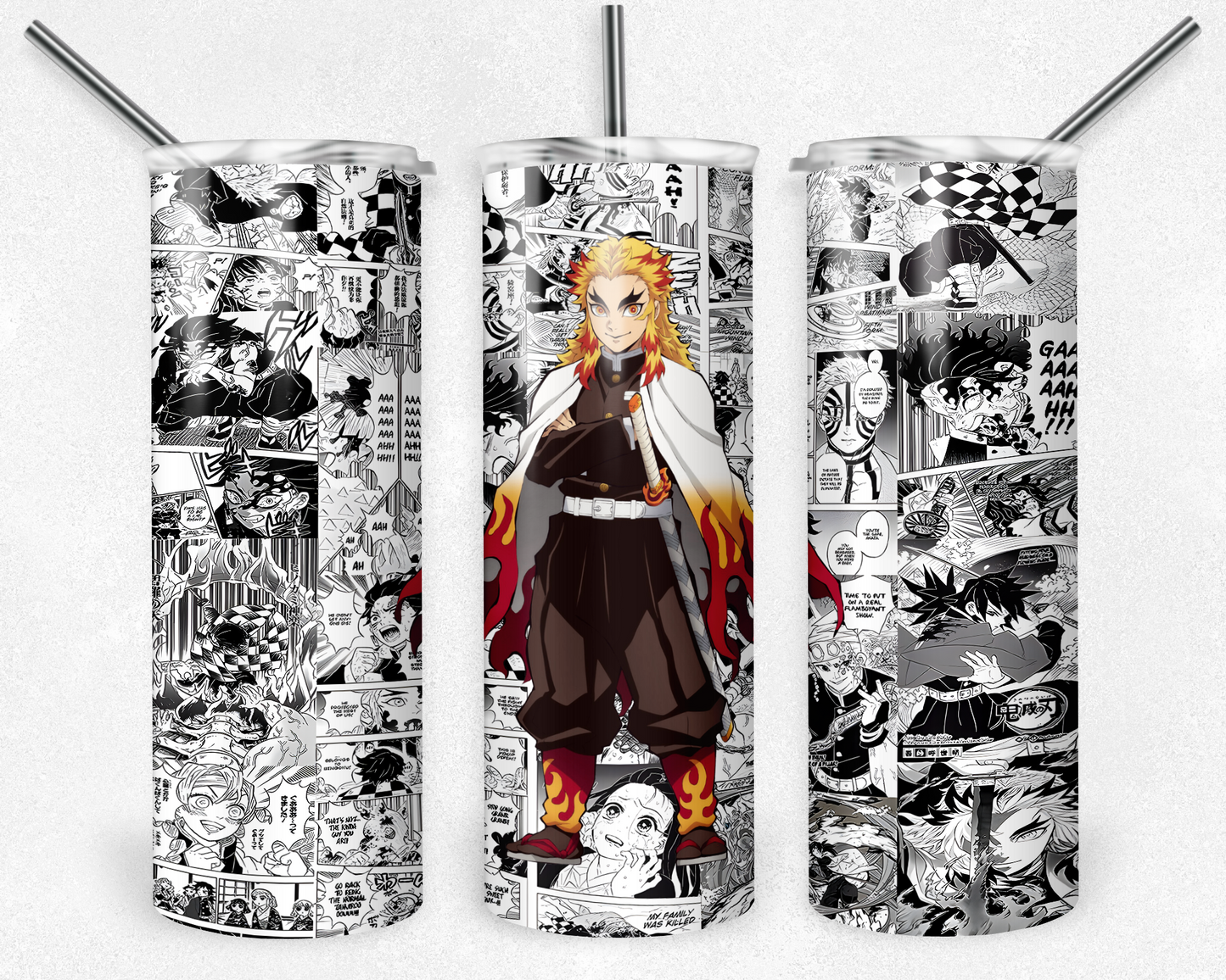 Demon Slayer 20oz Sublimation Tumbler Designs, Anime Straight Skinny Tumbler Wrap PNG