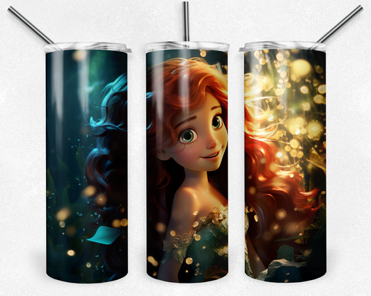 Little Mermaid 20oz Sublimation Tumbler Designs, Ariel Straight Skinny Tumbler Wrap PNG