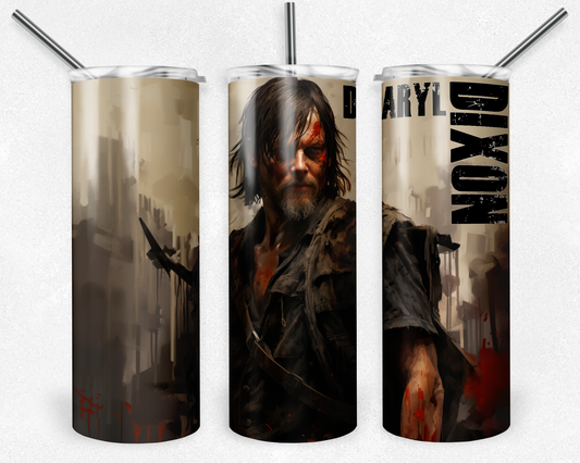 Daryl Dixon 20oz Sublimation Tumbler Designs, The Walking Dead Straight Skinny Tumbler Wrap PNG