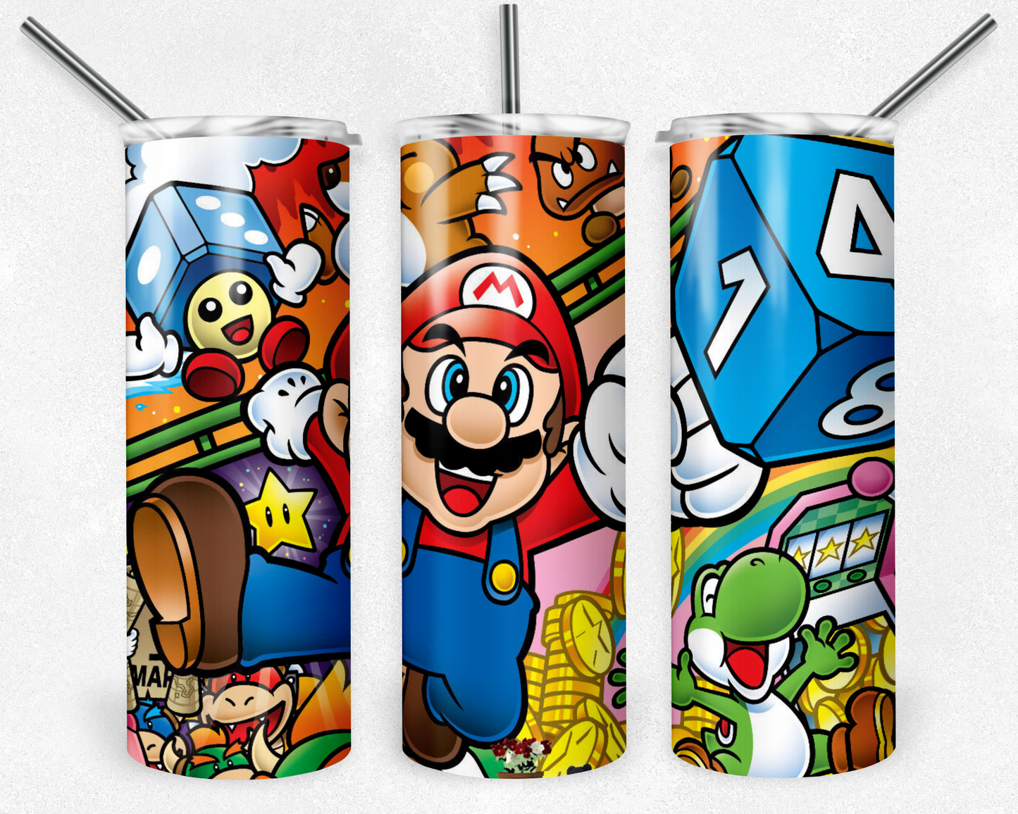 Super Mario 20oz Sublimation Tumbler Designs, Game Straight Skinny Tumbler Wrap PNG