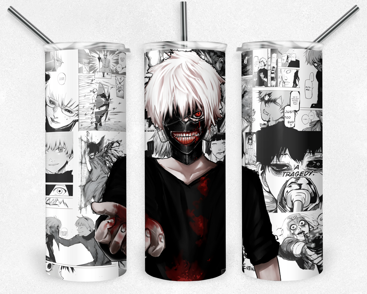 Tokyo Ghoul 20oz Sublimation Tumbler Designs, Anime Straight Skinny Tumbler Wrap PNG