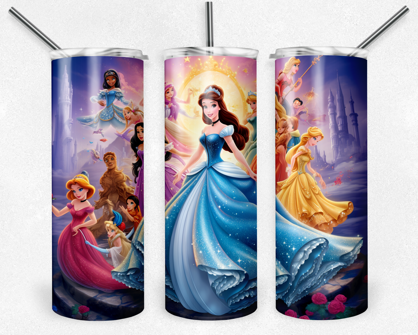 Disney Princess 20oz Sublimation Tumbler Designs, Princess Straight Skinny Tumbler Wrap PNG