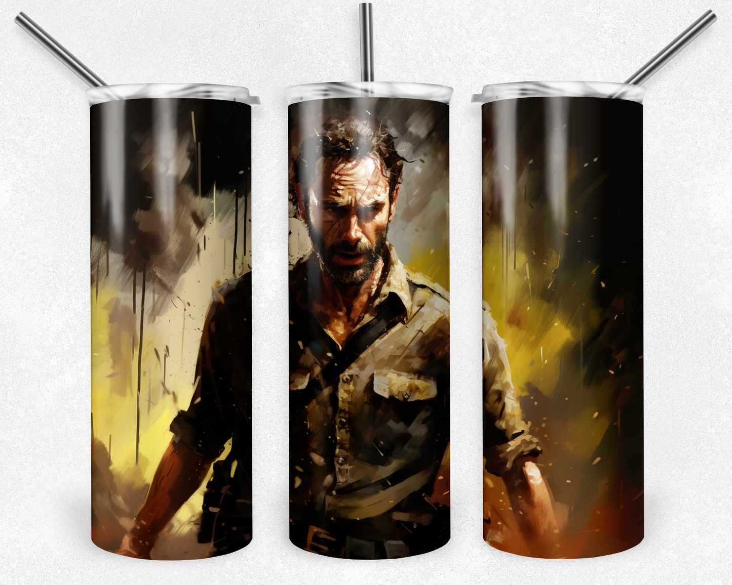 Rick Grimes 20oz Sublimation Tumbler Designs, The Walking Dead Straight Skinny Tumbler Wrap PNG