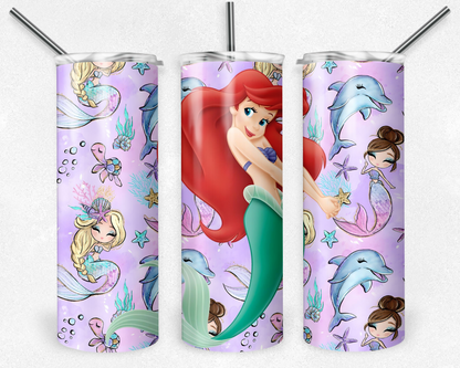 Little Mermaid 20oz Sublimation Tumbler Designs, Disney Cartoon Straight Skinny Tumbler Wrap PNG