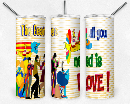 The Beatles 20oz Sublimation Tumbler Designs, Music Straight Skinny Tumbler Wrap PNG