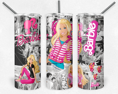 Barbie 20oz Sublimation Tumbler Designs, Barbie Straight Skinny Tumbler Wrap PNG