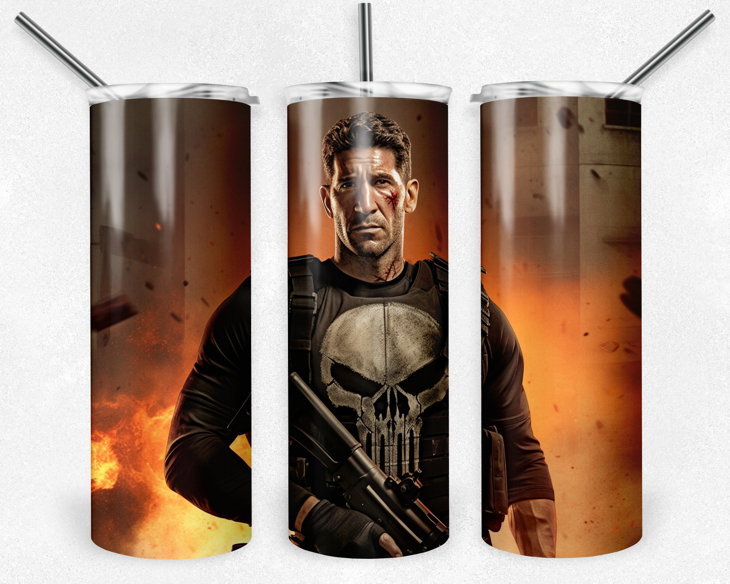 Punisher 20oz Sublimation Tumbler Designs, Marvel Superhero Straight Skinny Tumbler Wrap PNG