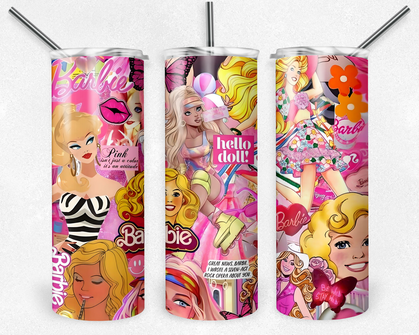 Barbie 20oz Sublimation Tumbler Designs, Barbie Straight Skinny Tumbler Wrap PNG