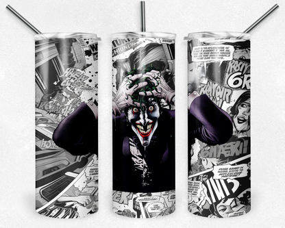 Joker 20oz Sublimation Tumbler Designs, Villain Straight Skinny Tumbler Wrap PNG