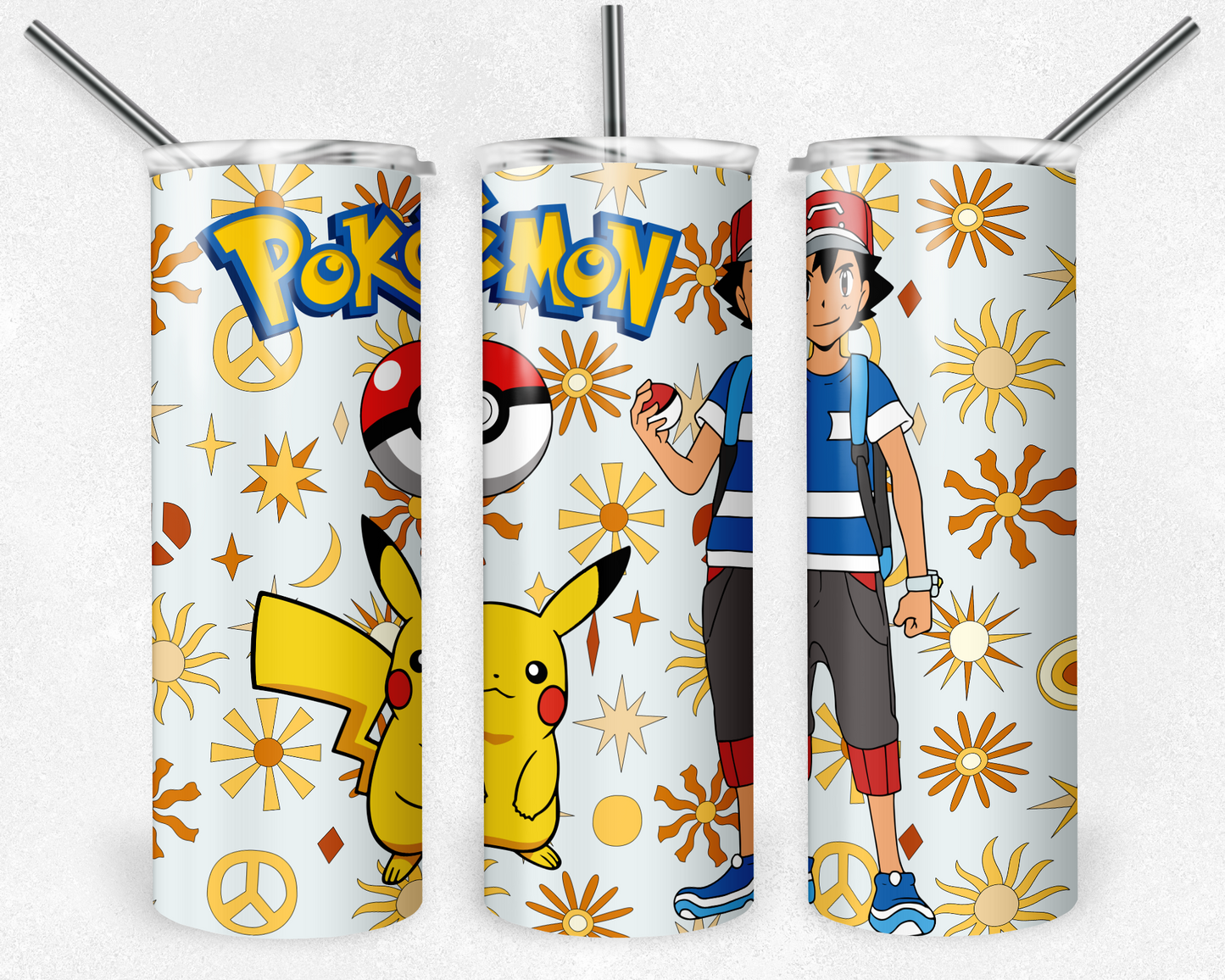 Pokemon 20oz Sublimation Tumbler Designs, Anime Straight Skinny Tumbler Wrap PNG