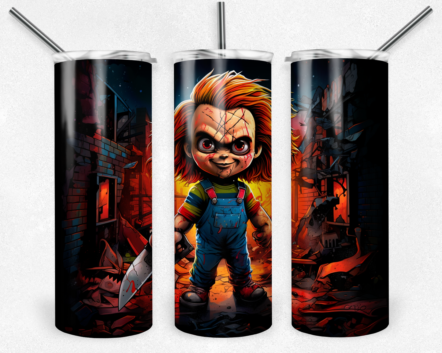 Chucky 20oz Sublimation Tumbler Designs, Horror Straight Skinny Tumbler Wrap PNG