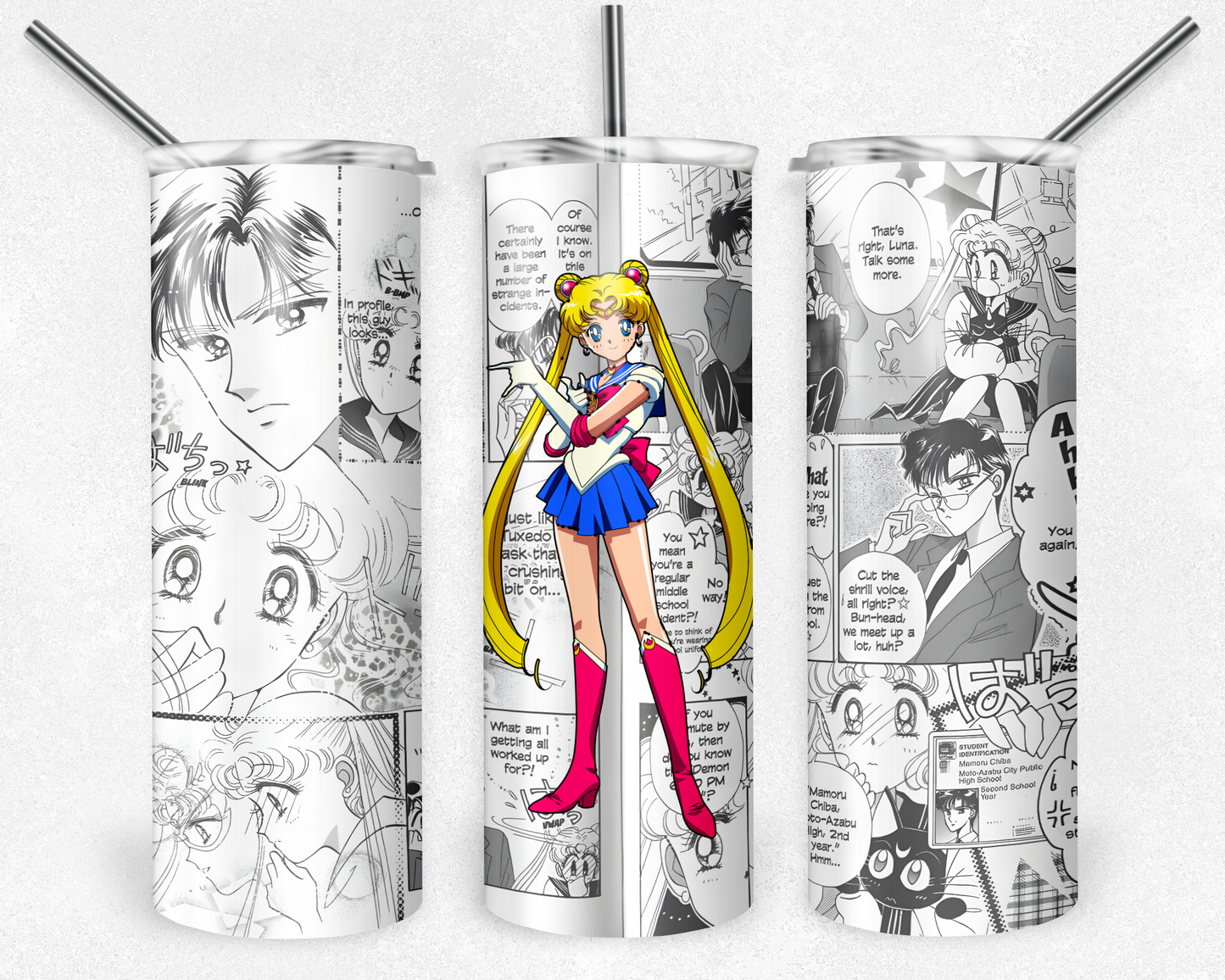 Sailor Moon 20oz Sublimation Tumbler Designs, Anime Straight Skinny Tumbler Wrap PNG