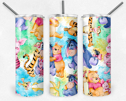 Winnie the Pooh 20oz Sublimation Tumbler Designs, Cartoon Straight Skinny Tumbler Wrap PNG